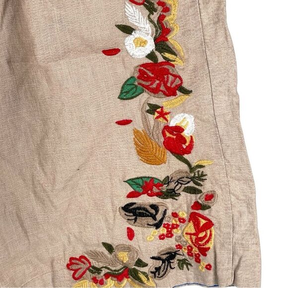 Handmade Tan Floral Embroidered Crochet Wide Leg Cropped Capri size M/L Pants - Picture 3 of 8